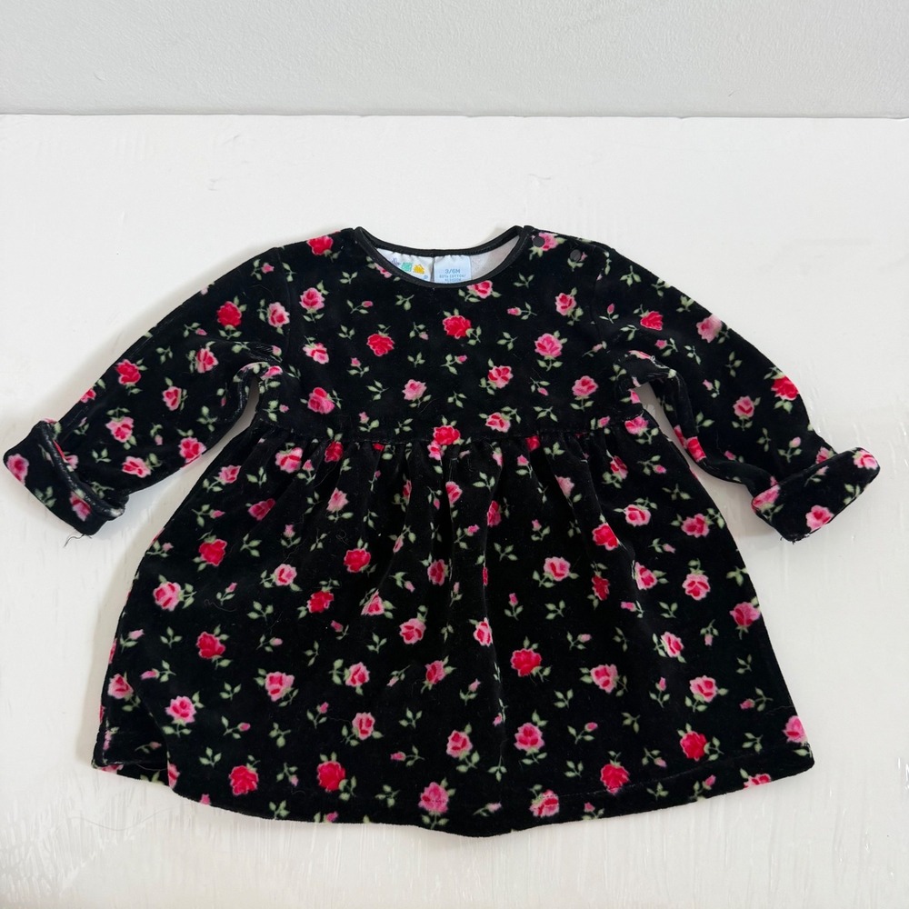Vintage 90s Miniwear Floral Print Velvet Dress Size 3-6 Months